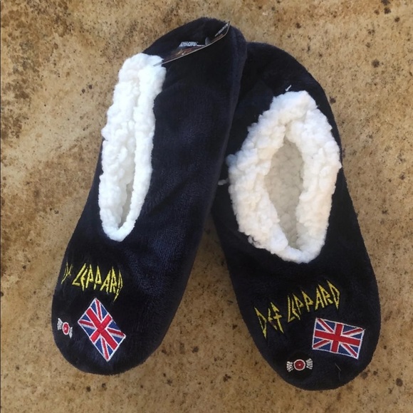 Pantofole Fuzzy Babba Def Leppard – Donna, Taglia M/L 7.5-9, Blu, Rock N Roll